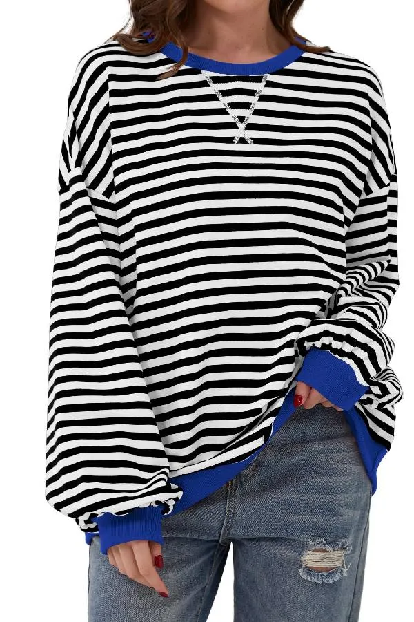 Women's Oversized Striped Long Sleeve Pullover (Buy 2 Free Shipping)