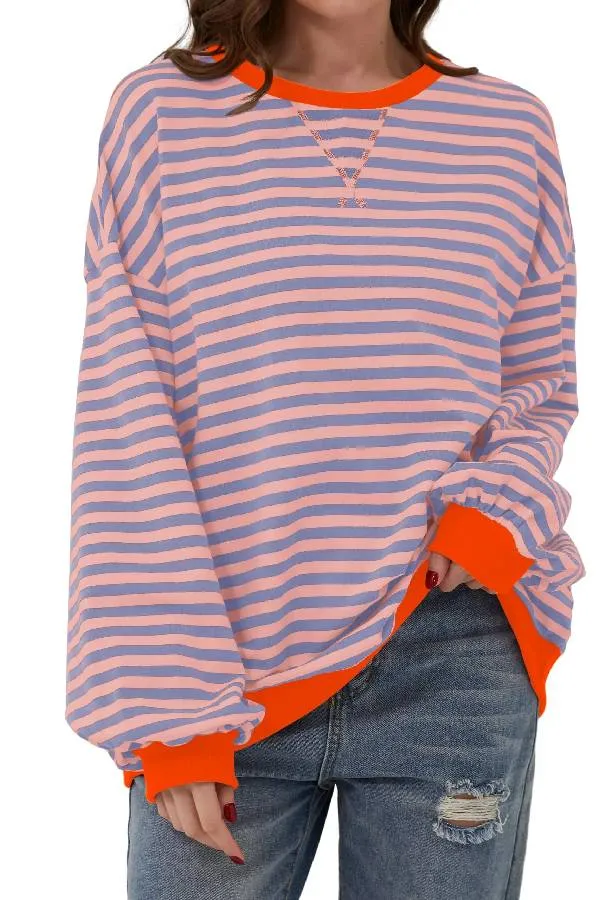 Women's Oversized Striped Long Sleeve Pullover (Buy 2 Free Shipping)