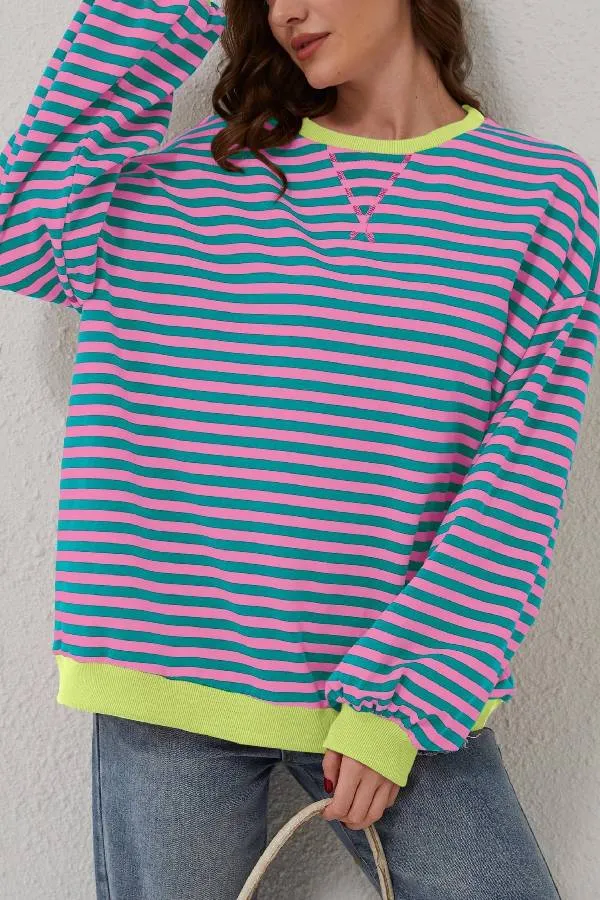 Women's Oversized Striped Long Sleeve Pullover (Buy 2 Free Shipping)