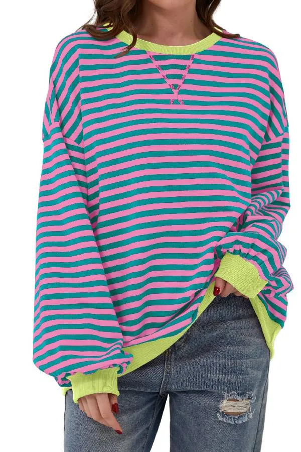 Women's Oversized Striped Long Sleeve Pullover (Buy 2 Free Shipping)