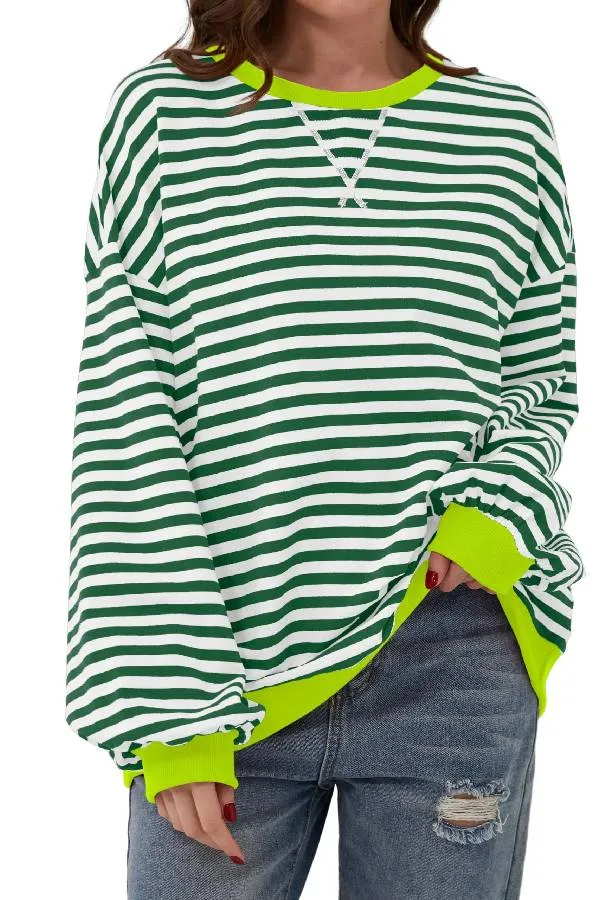Women's Oversized Striped Long Sleeve Pullover (Buy 2 Free Shipping)
