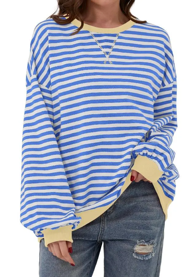 Women's Oversized Striped Long Sleeve Pullover (Buy 2 Free Shipping)