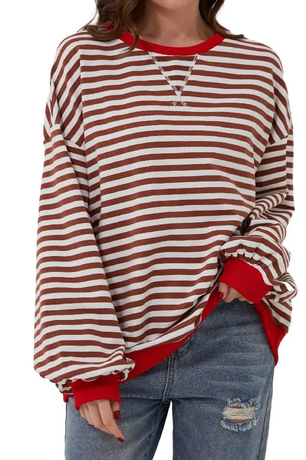 Women's Oversized Striped Long Sleeve Pullover (Buy 2 Free Shipping)