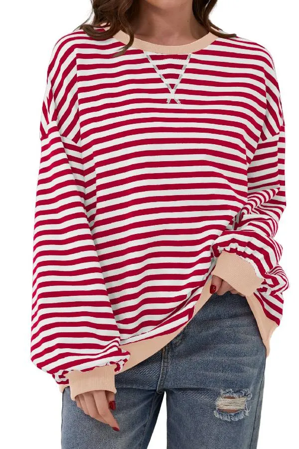 Women's Oversized Striped Long Sleeve Pullover (Buy 2 Free Shipping)