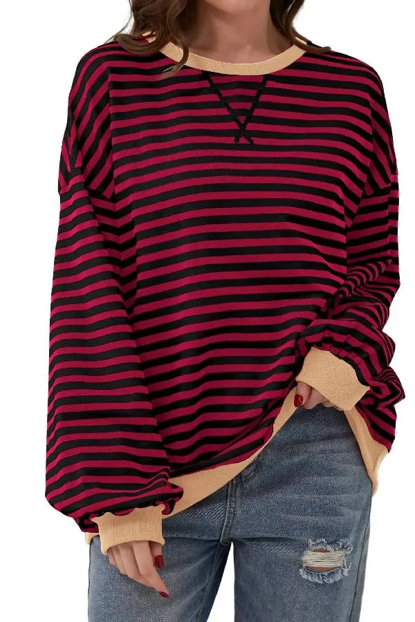 Women's Oversized Striped Long Sleeve Pullover (Buy 2 Free Shipping)
