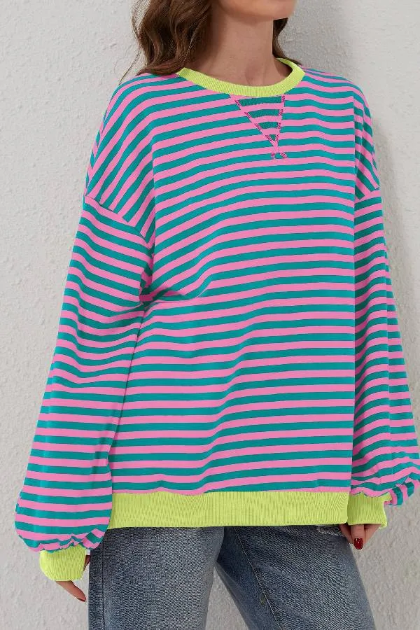 Women's Oversized Striped Long Sleeve Pullover (Buy 2 Free Shipping)