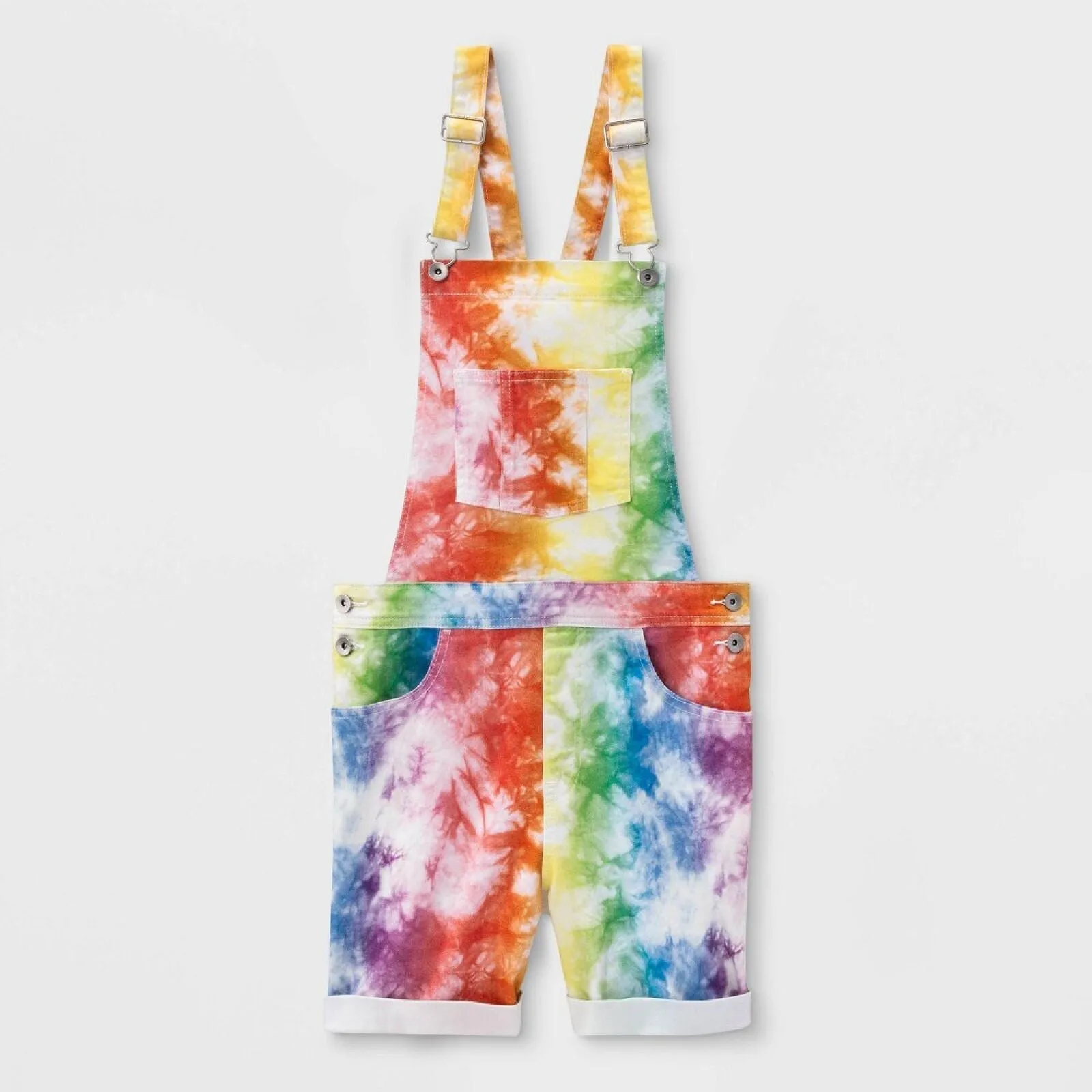 Womens Pride Gender Inclusive Adult 5'' Tie-Dye Rainbow Shortalls Multicolor L