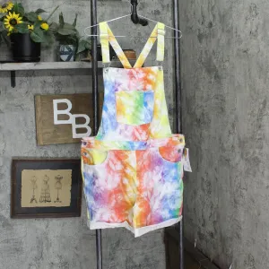 Womens Pride Gender Inclusive Adult 5'' Tie-Dye Rainbow Shortalls Multicolor L