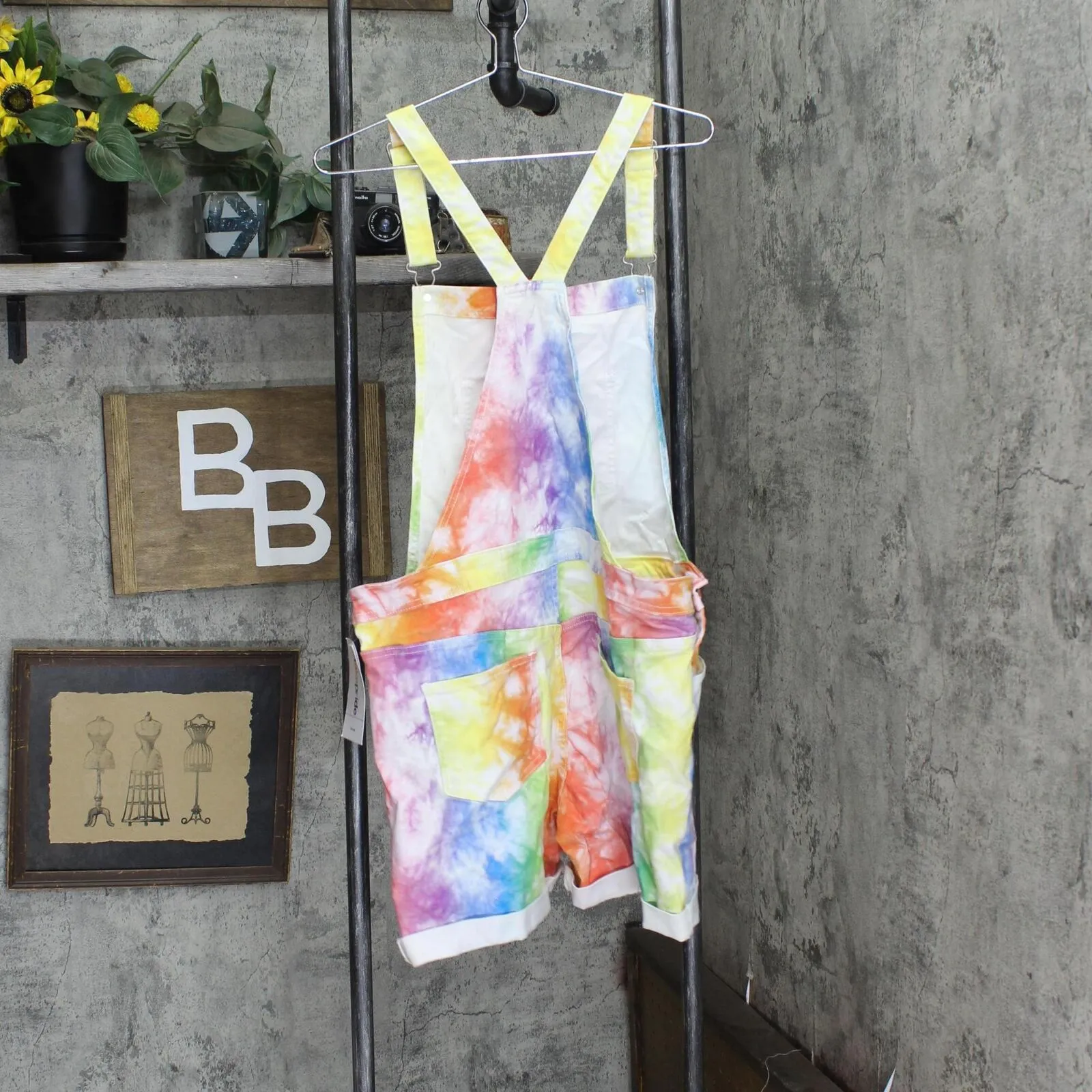 Womens Pride Gender Inclusive Adult 5'' Tie-Dye Rainbow Shortalls Multicolor L