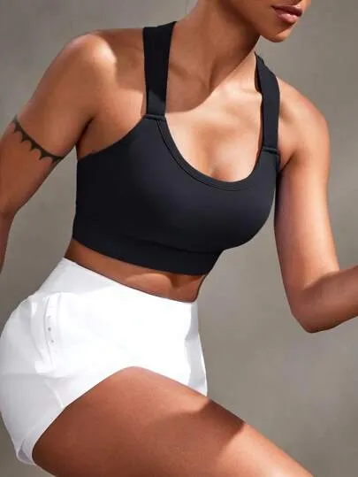 Women’s Solid Color Criss-Cross Seamless Sports Bra – Wire-Free & Stretchy