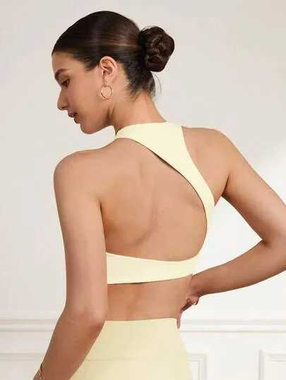 Women’s Solid Color Halter Neck Backless Sports Bra – Stylish & Supportive