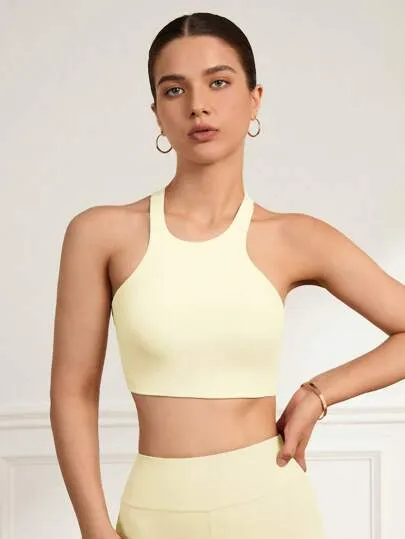 Women’s Solid Color Halter Neck Backless Sports Bra – Stylish & Supportive