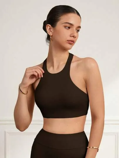 Women’s Solid Color Halter Neck Backless Sports Bra – Stylish & Supportive
