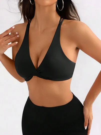 Women's Solid Color Hollow Sports Bra – Simple & Casual Everyday Wear