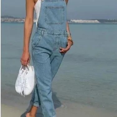 Women's Spring/Autumn Fashion Slimming Denim Suspenders, British Style Loose Leisure Small Leg Pants, Pencil Pants Suspenders