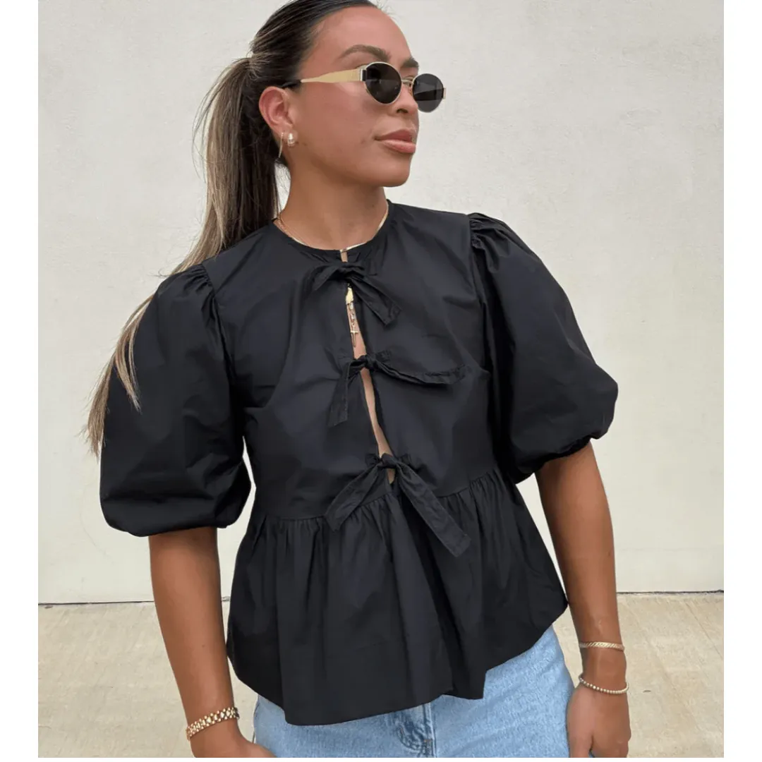 Women's Stylish Puff Sleeve Peplum Top | Short Sleeve