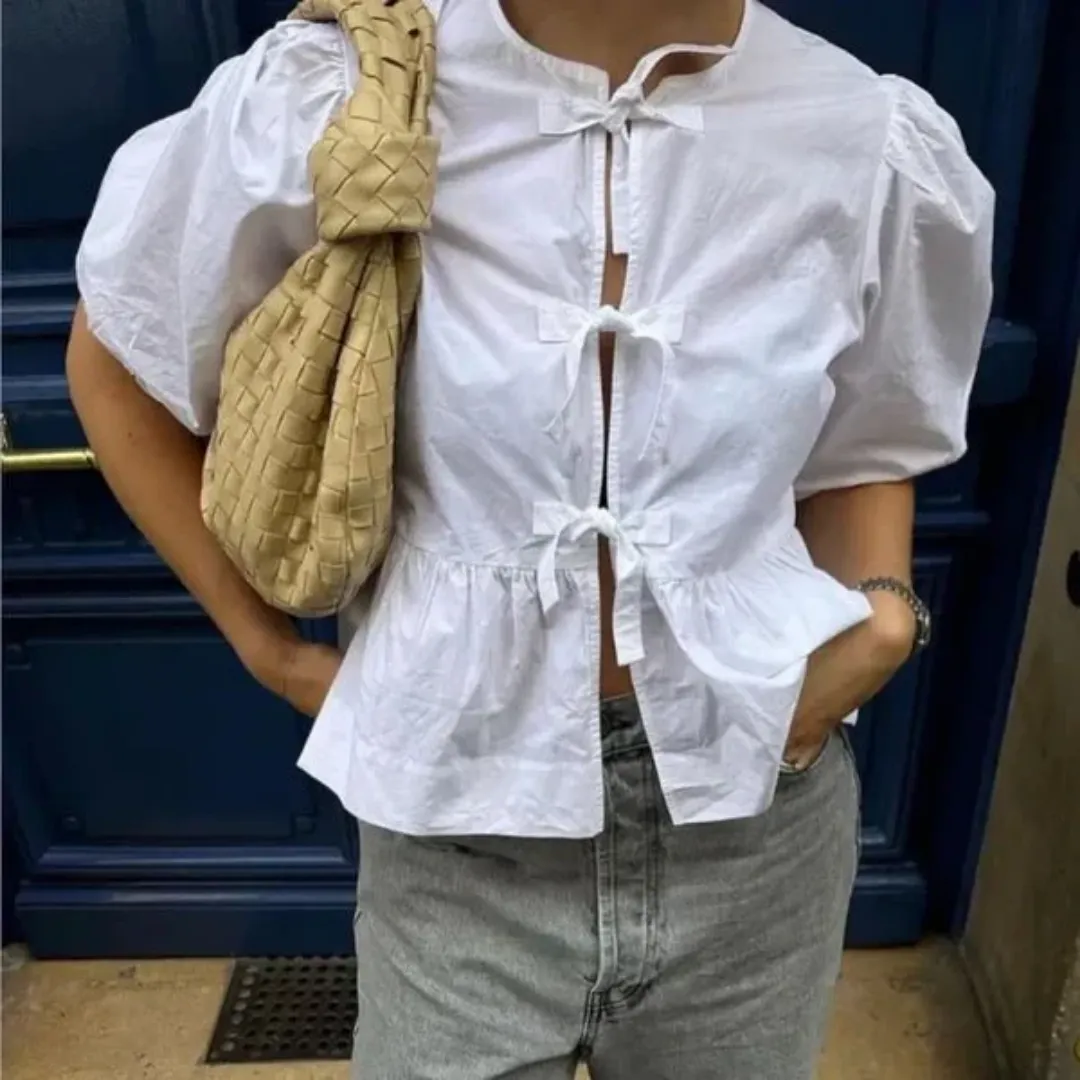Women's Stylish Puff Sleeve Peplum Top | Short Sleeve