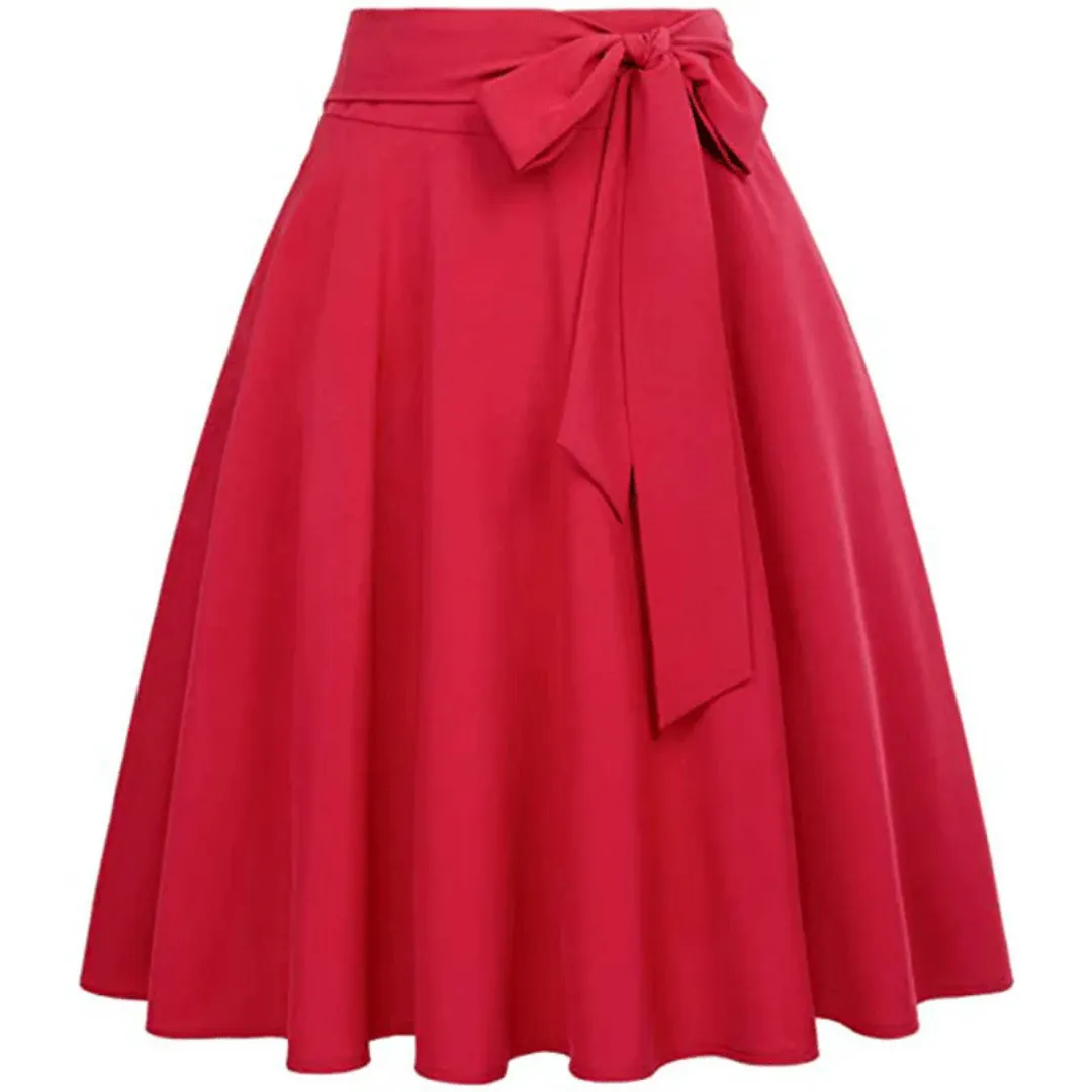 Women's Stylish Side Bow Tie A Line Midi Skirt | High Waist