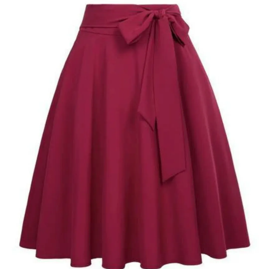 Women's Stylish Side Bow Tie A Line Midi Skirt | High Waist