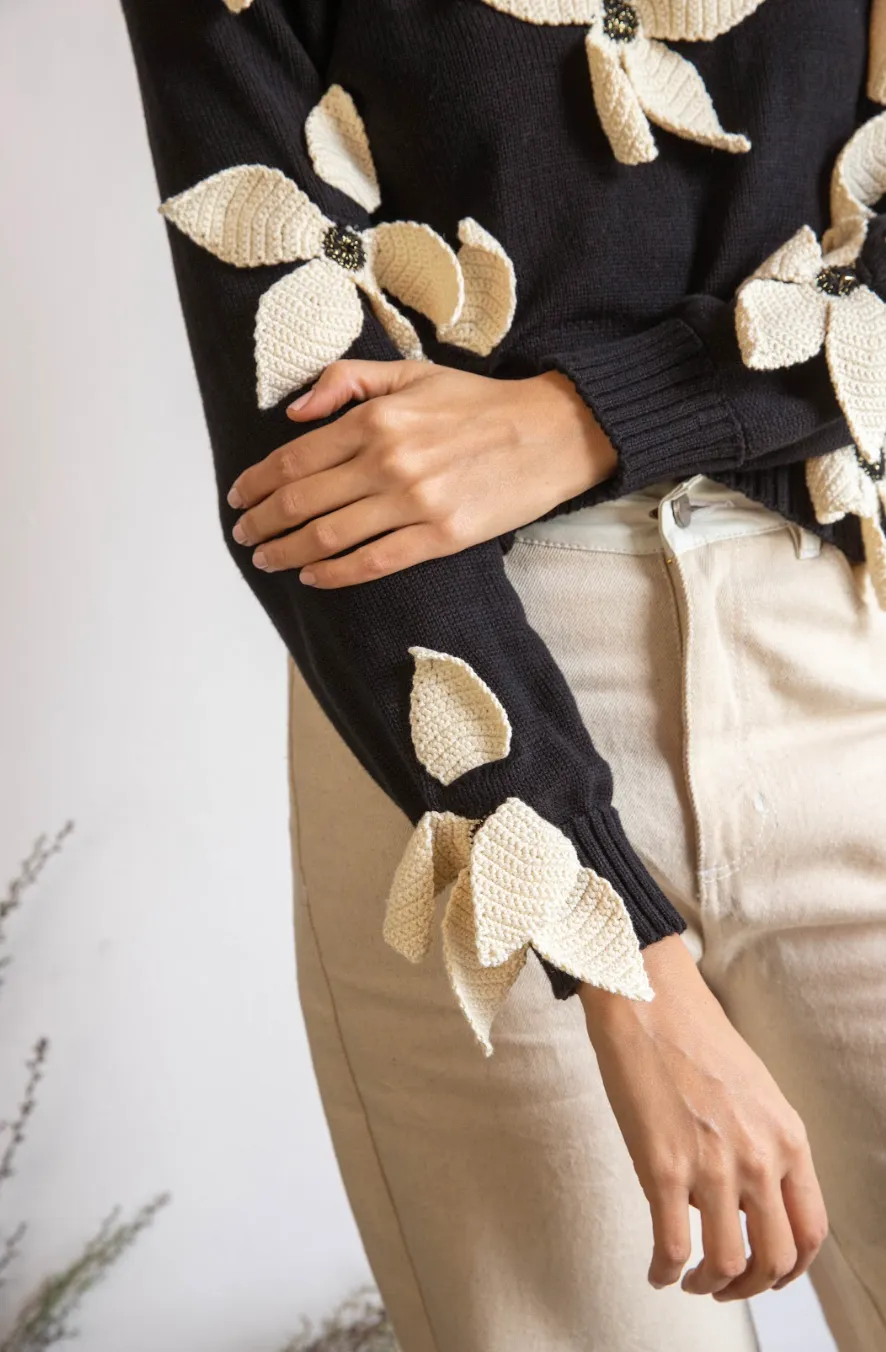 Women's Sweater with Floral Embellishments