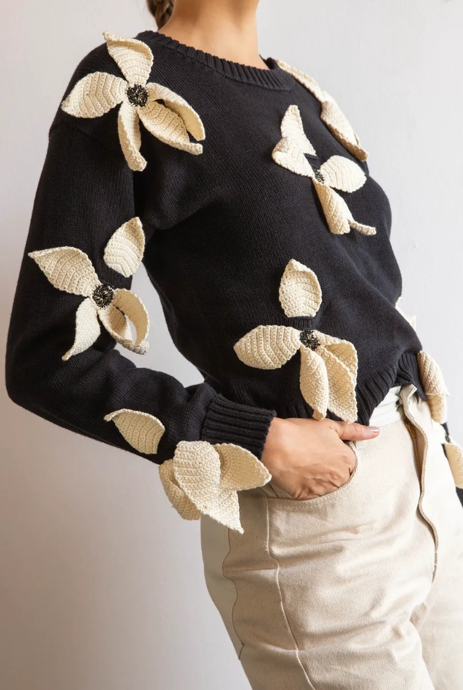 Women's Sweater with Floral Embellishments