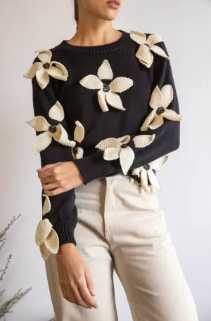 Women's Sweater with Floral Embellishments