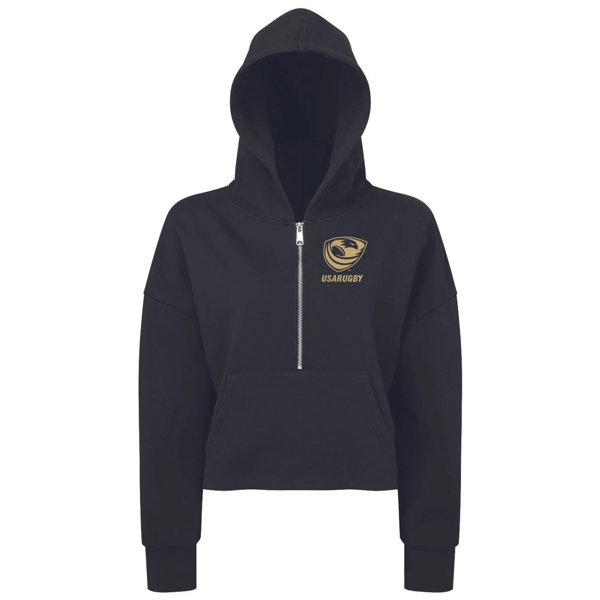 Women's USA Rugby Bronze Half-Zip Crop Hooded Sweatshirt