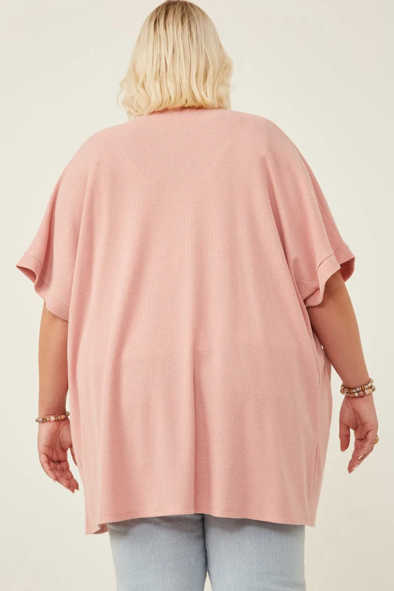 Womens Waffle Knit Short Sleeve Open Cardigan