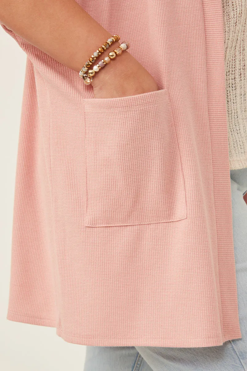 Womens Waffle Knit Short Sleeve Open Cardigan