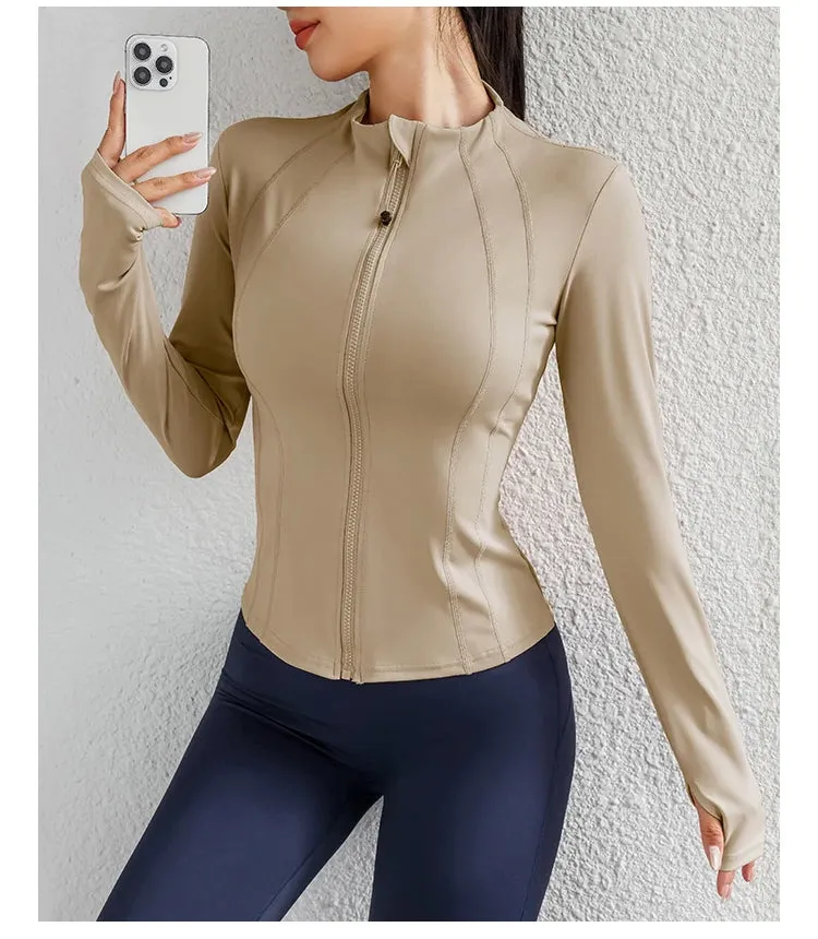 Women's Yoga Jacket – Zip-Up Long Sleeve Gym Wear for Fitness & Workouts