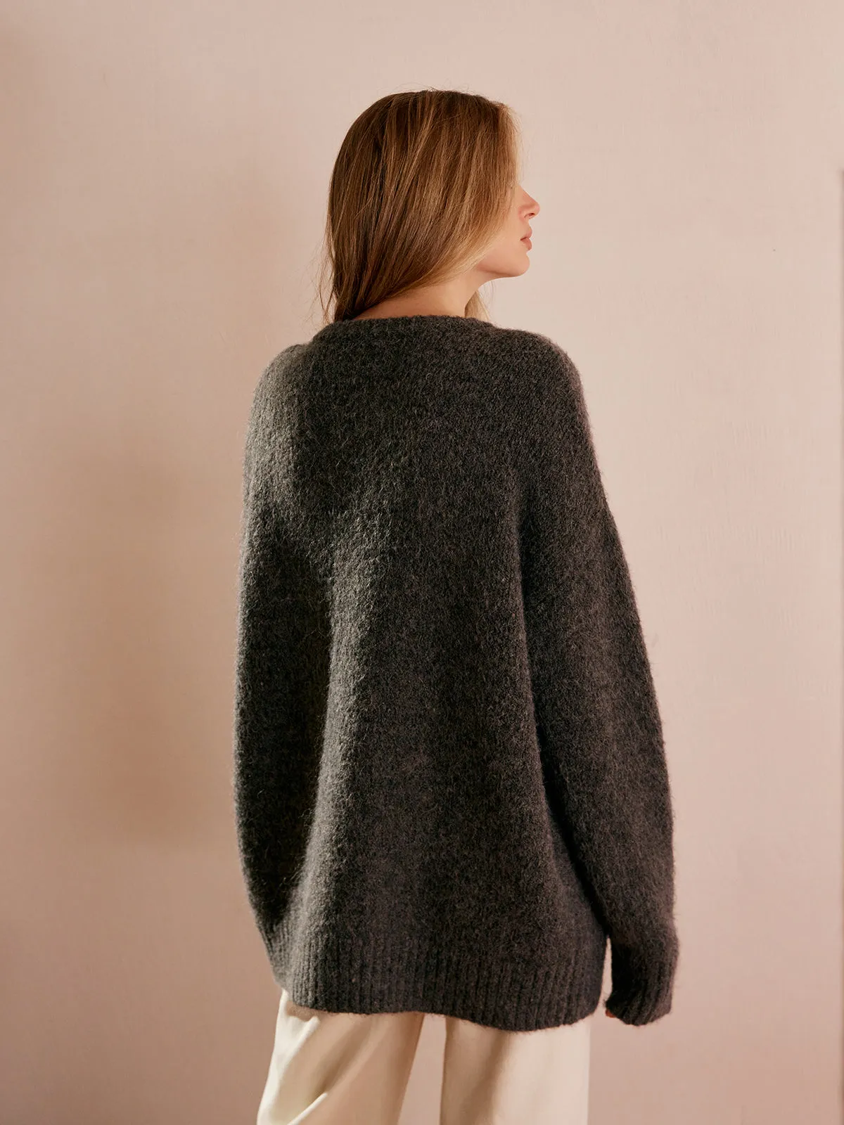 Wool-Blend Button Draped Cardigan