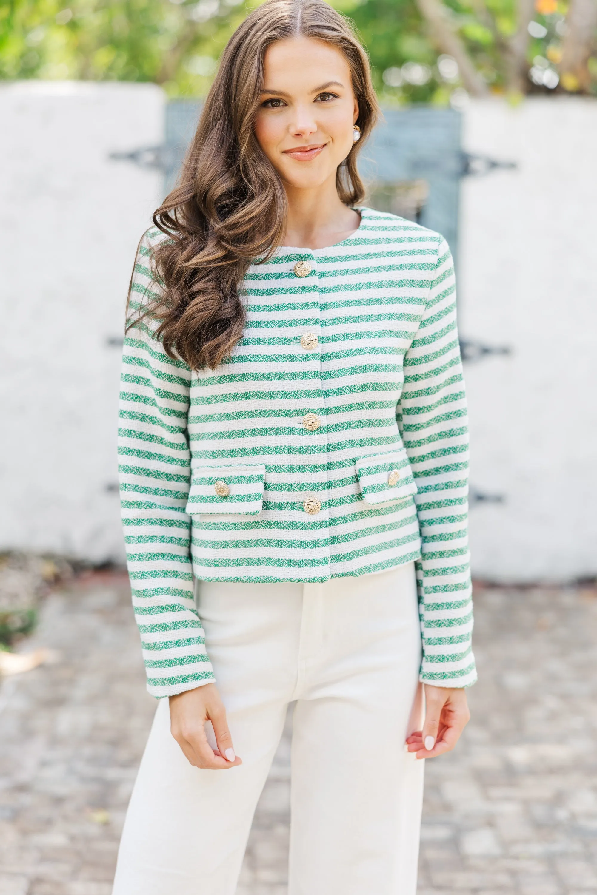 Worked Out Green Striped Cardigan