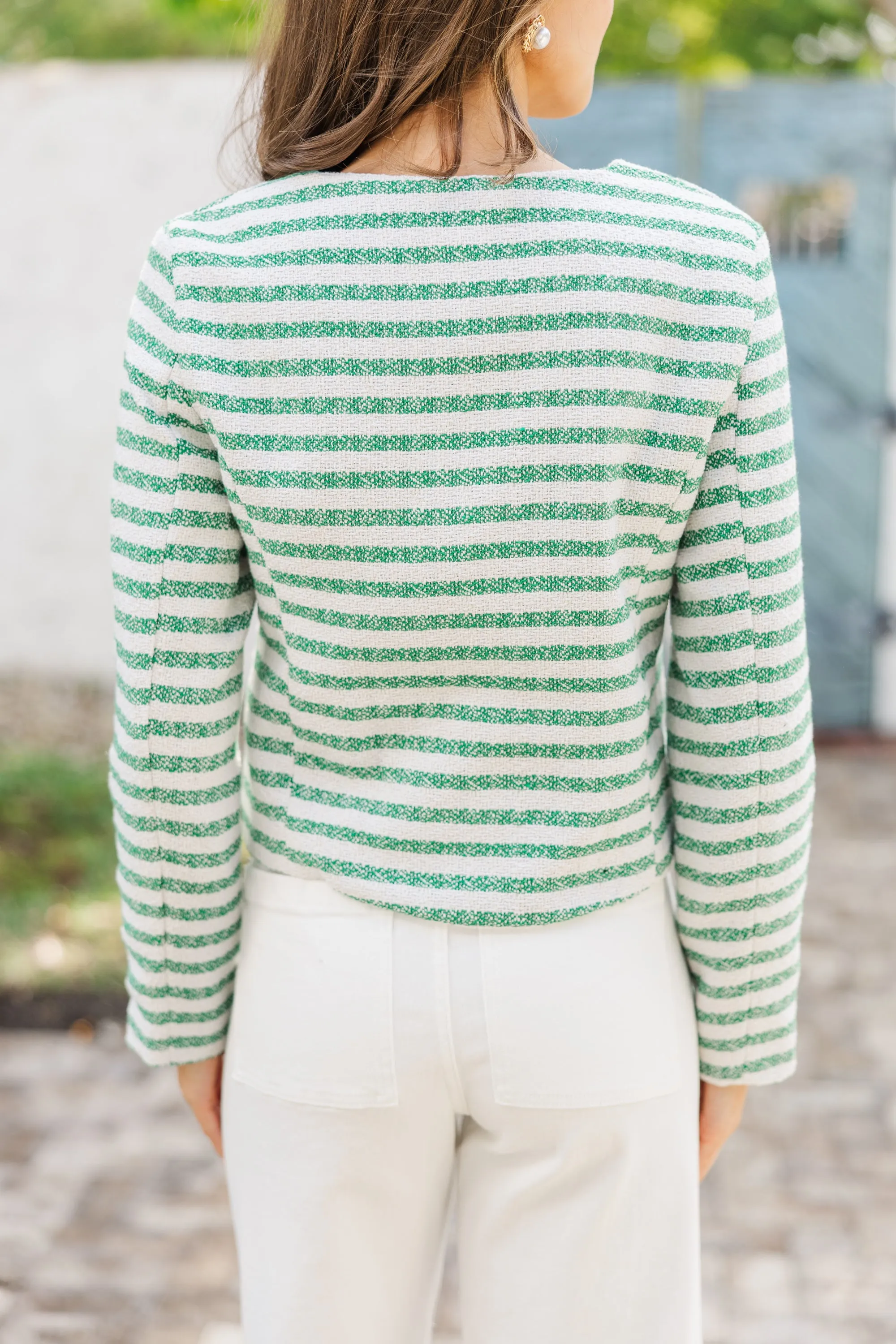 Worked Out Green Striped Cardigan