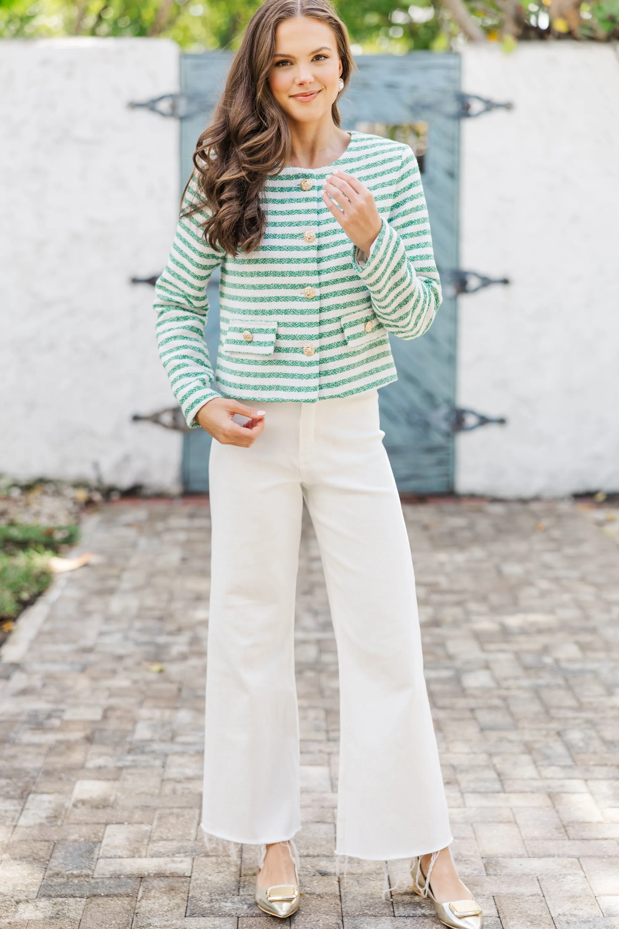 Worked Out Green Striped Cardigan