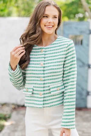 Worked Out Green Striped Cardigan