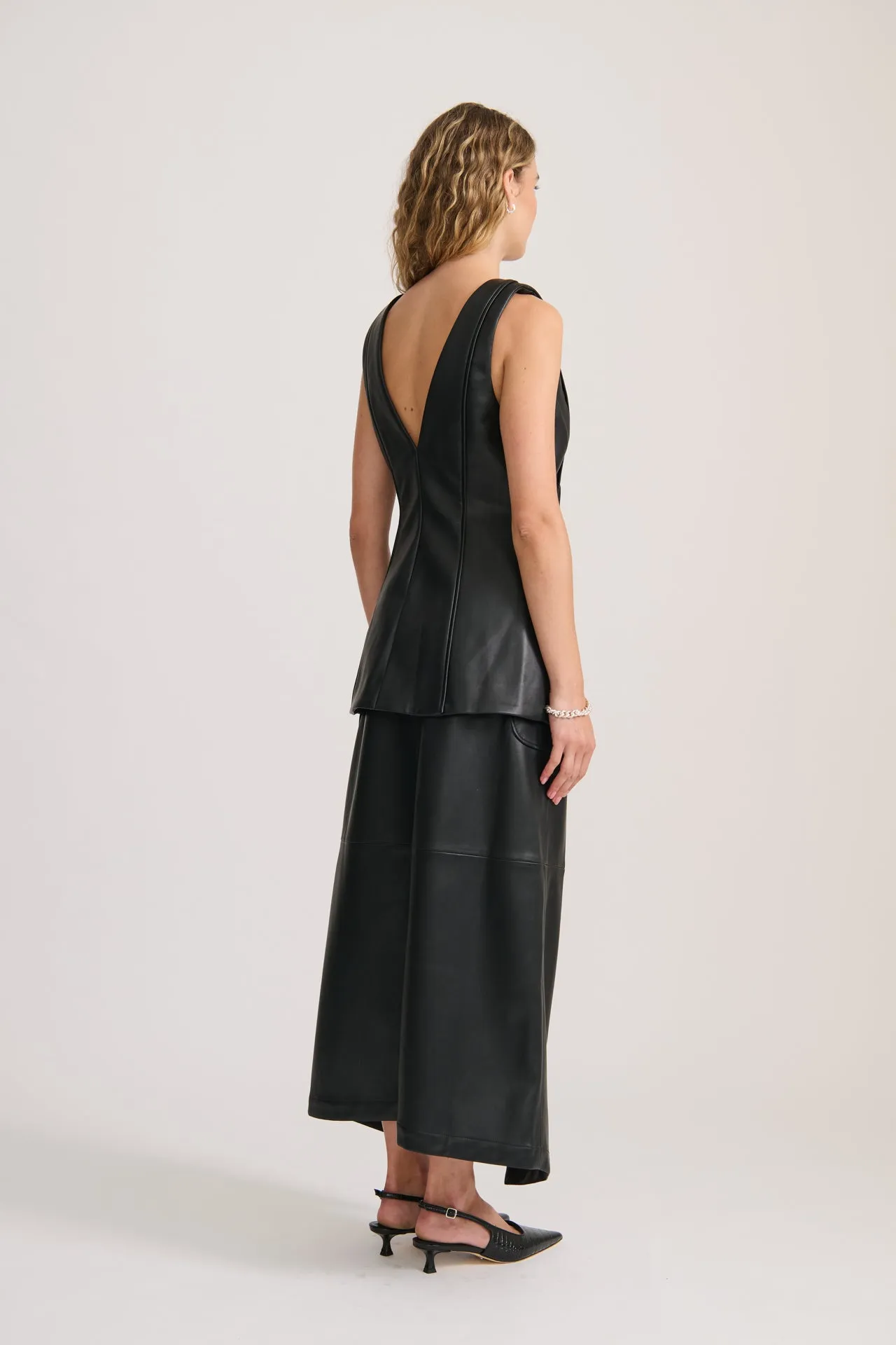 WRAP TUNIC VEGAN LEATHER TOP	BLACK