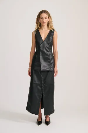 WRAP TUNIC VEGAN LEATHER TOP	BLACK