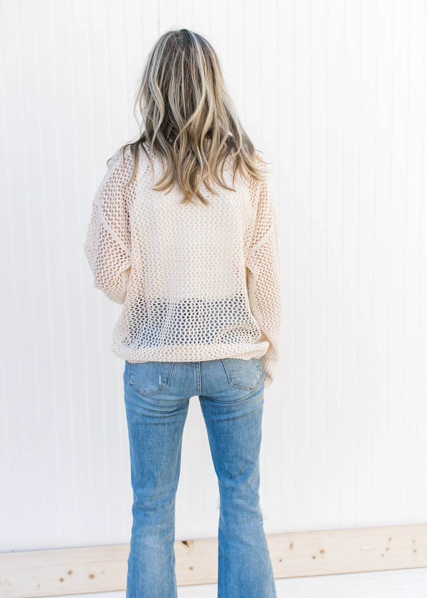 X Open Weave Barely Cream Sweater