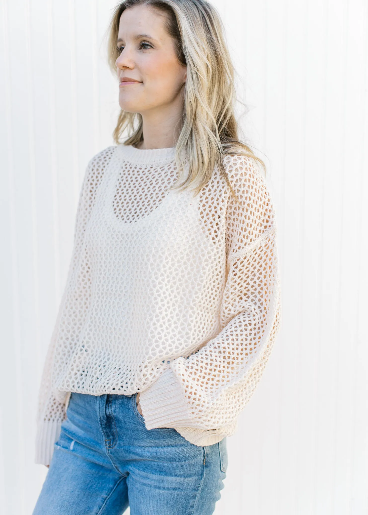 X Open Weave Barely Cream Sweater