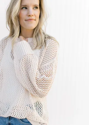 X Open Weave Barely Cream Sweater