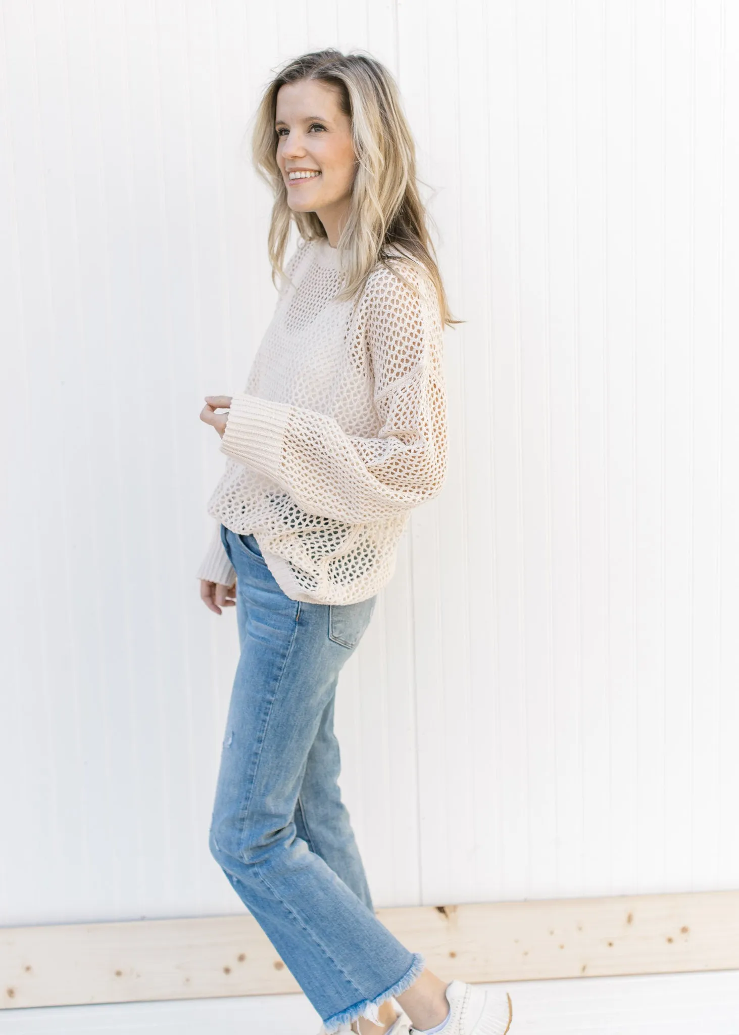 X Open Weave Barely Cream Sweater