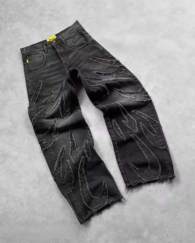 Y2K  Jeans New Harajuku Hip Hop Retro Skull Graphic Embroidered Baggy Jeans Denim Pants Men Women Goth High Waist Wide Trousers