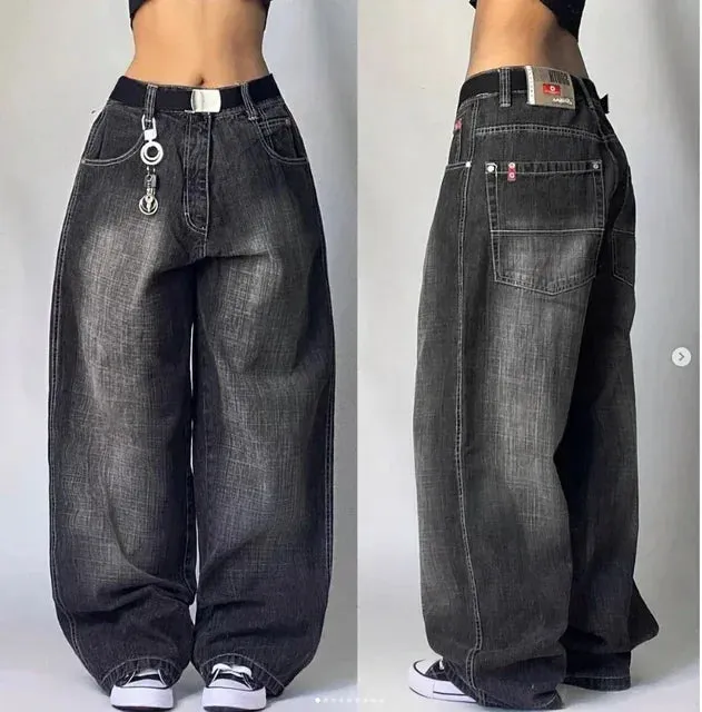Y2K  Jeans New Harajuku Hip Hop Retro Skull Graphic Embroidered Baggy Jeans Denim Pants Men Women Goth High Waist Wide Trousers