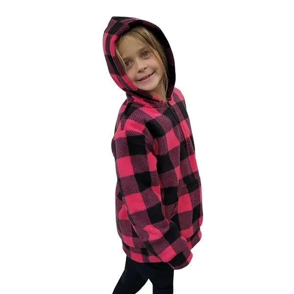 YOUTH HOODED ZIP PULLOVER BUFFALO CHECK FUCHSIA