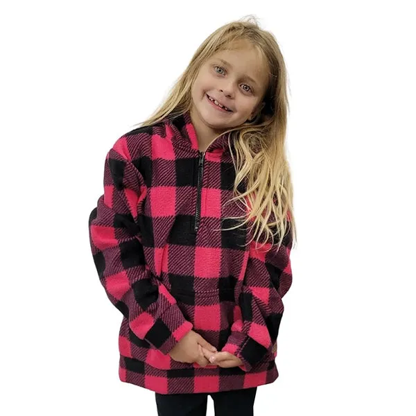 YOUTH HOODED ZIP PULLOVER BUFFALO CHECK FUCHSIA