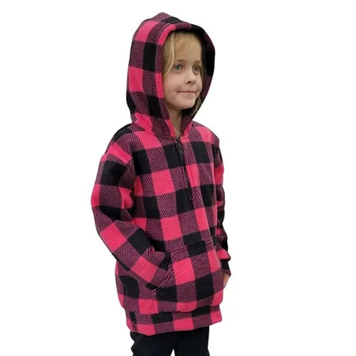 YOUTH HOODED ZIP PULLOVER BUFFALO CHECK FUCHSIA