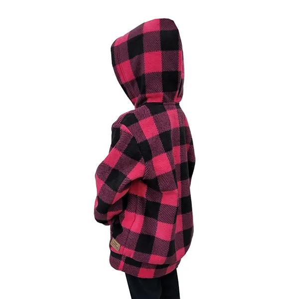 YOUTH HOODED ZIP PULLOVER BUFFALO CHECK FUCHSIA