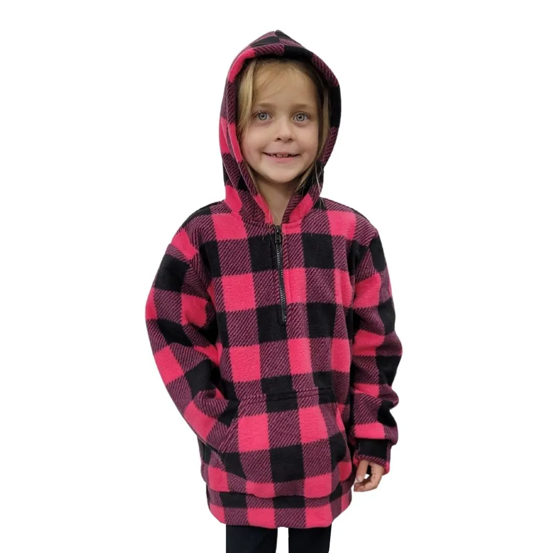 YOUTH HOODED ZIP PULLOVER BUFFALO CHECK FUCHSIA