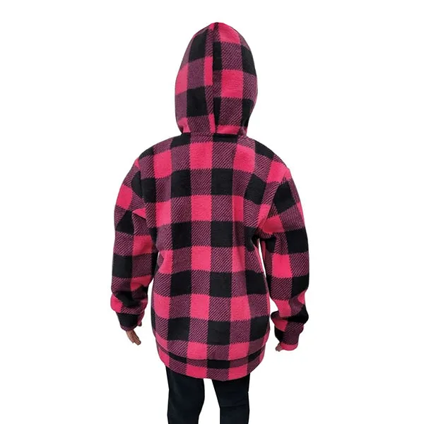 YOUTH HOODED ZIP PULLOVER BUFFALO CHECK FUCHSIA
