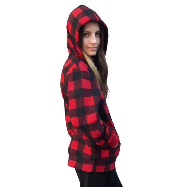 YOUTH HOODED ZIP PULLOVER BUFFALO CHECK RED